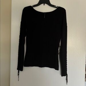 Max Studio Black Long Sleeve Top with Lace-Up Detail